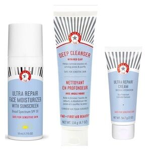 First Aid Beauty Skincare Set face moisturizer, deep cleanser, and repair cream
